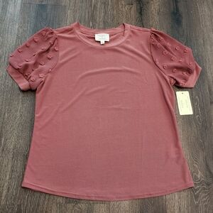 Flower & Feather Puffy Sleeve Scoop NeckPlus-size XL